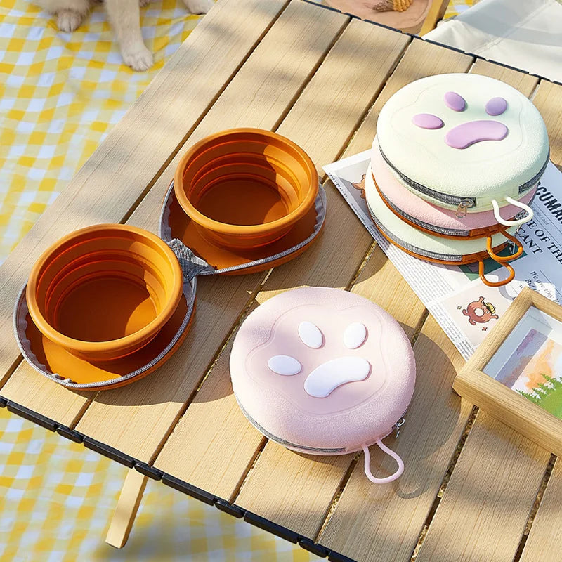 2-in-1 Foldable Silicone Pet Food & Water Bowl – Portable Dual Dog & Cat Bowl for Travel