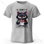 Load image into Gallery viewer, Coffee Loving Cat Print T-Shirt - 100% Cotton Unisex Round Neck Tee
