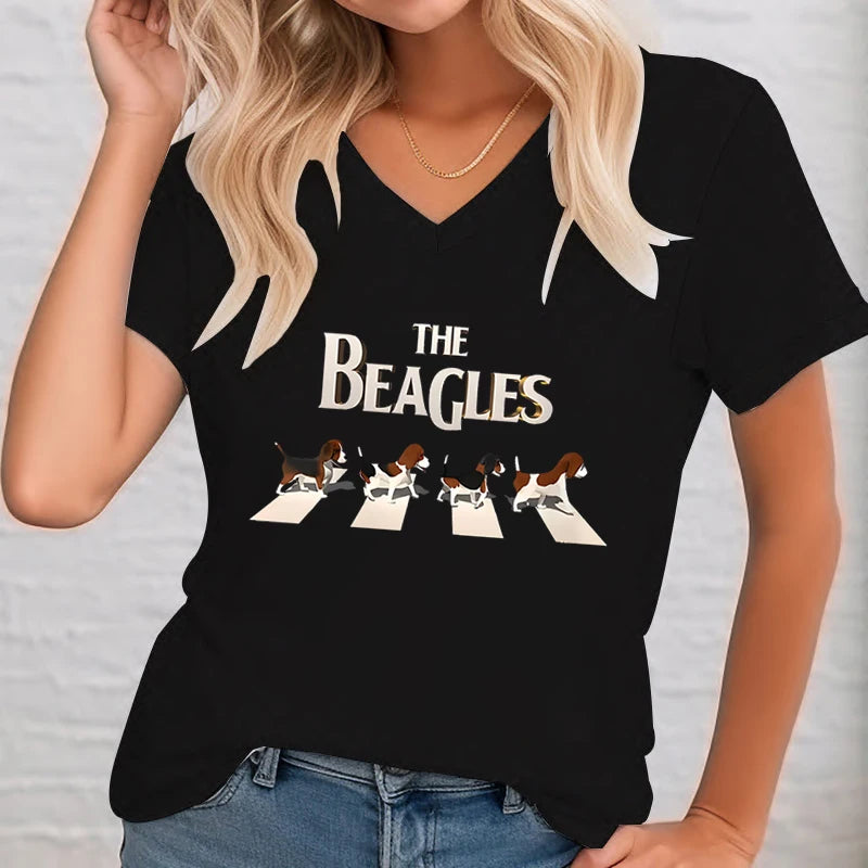 The Beagles Graphic T-Shirt - Funny Dog V-Neck Tee for Beagle Lovers