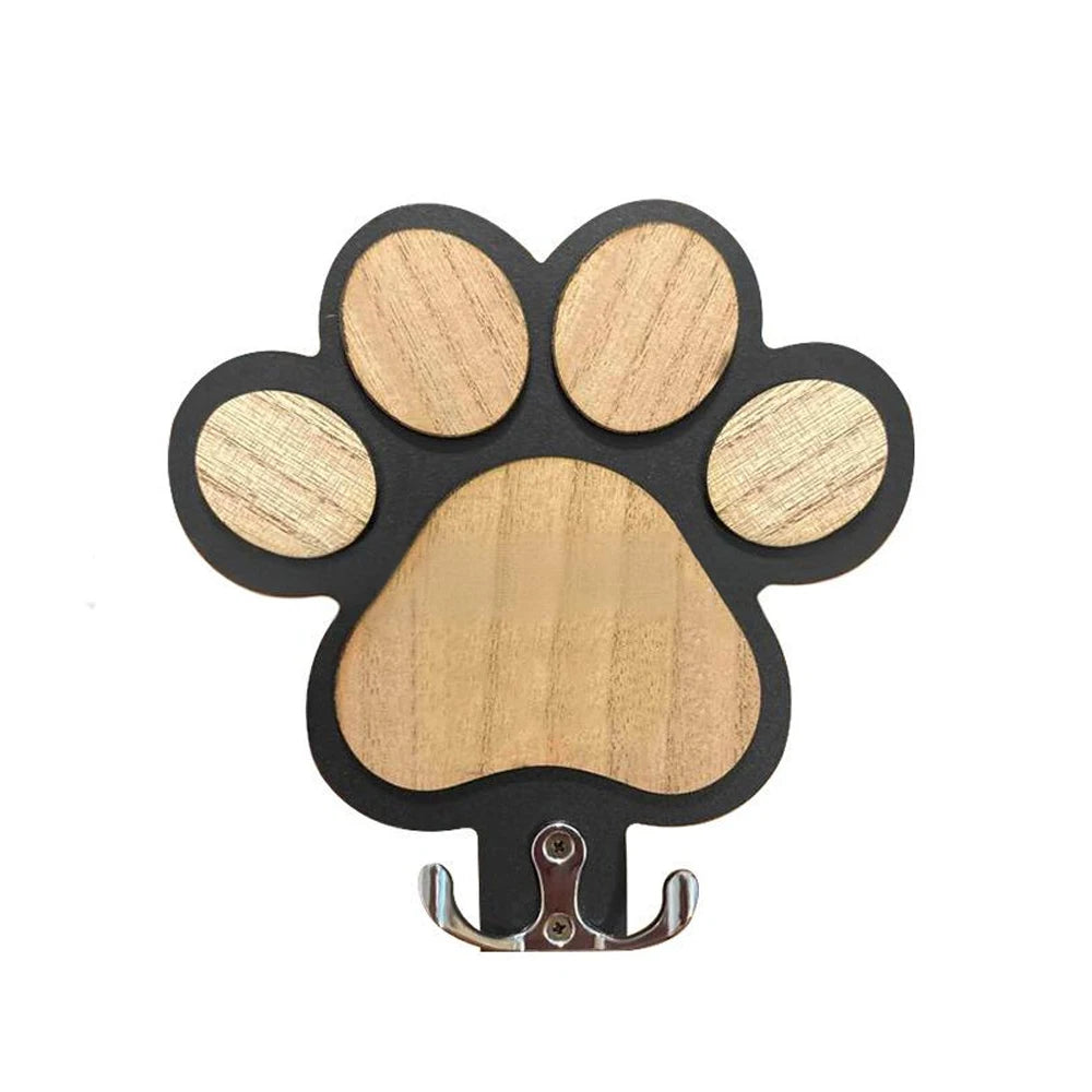 Paw Print Wooden Dog Leash Hanger - Wall Hook for Collars & Coats