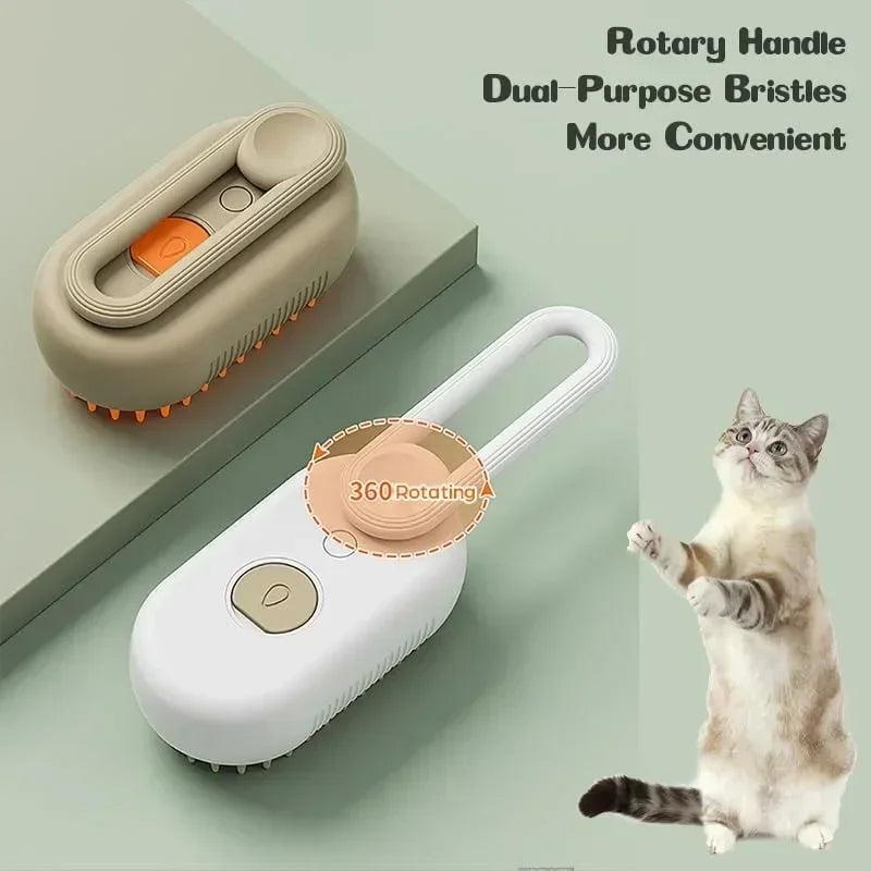 Electric 3-in-1 Steamy Dog & Cat Hair Brush for Grooming & Massage