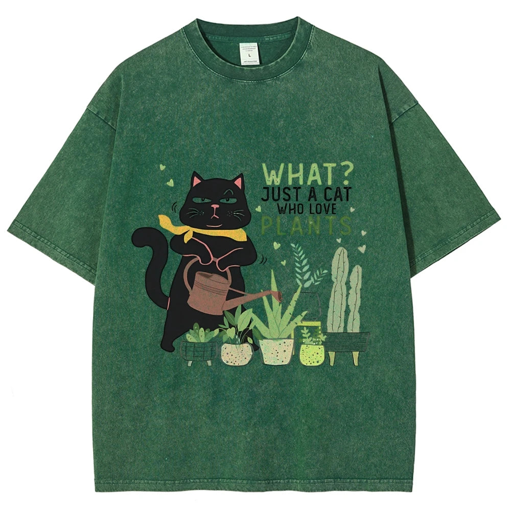 Fresh Flower Black Cat Print T-Shirt - Pure Cotton Unisex Summer Tee