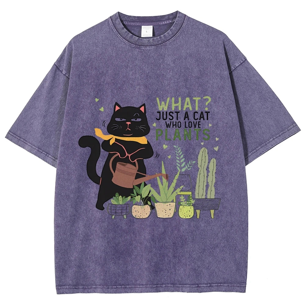 Fresh Flower Black Cat Print T-Shirt - Pure Cotton Unisex Summer Tee