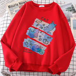 Load image into Gallery viewer, Fun Mischievous Cat Print Hoodie - Loose Comfortable Fleece Pullover
