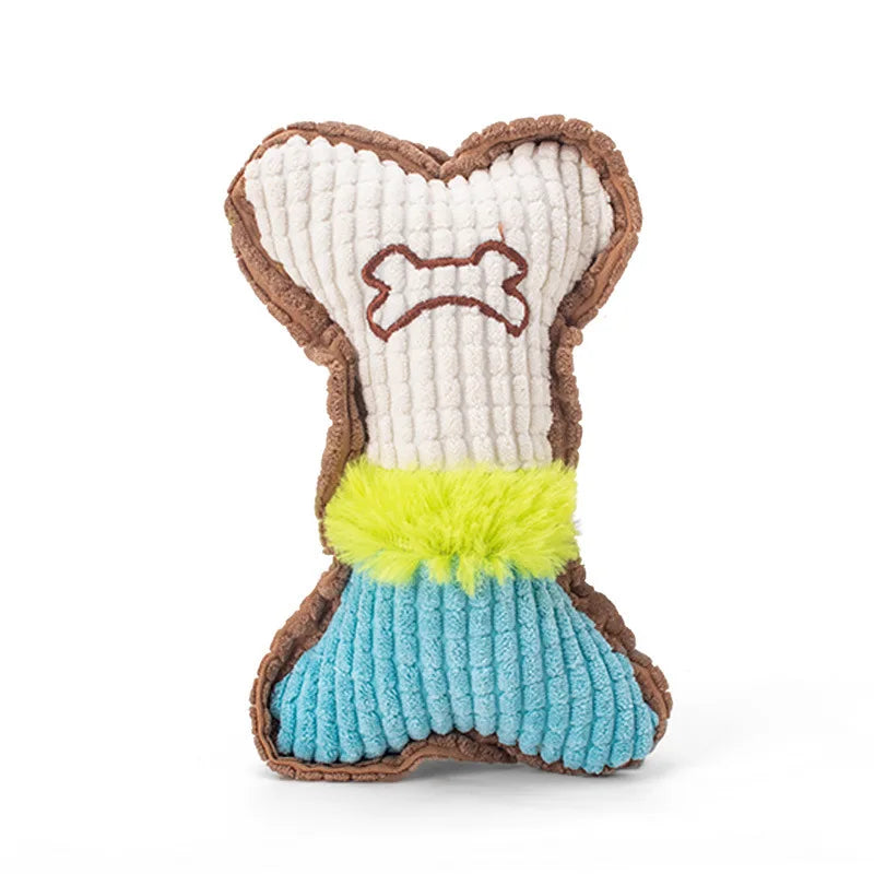 1pc Plush Bone Dog Squeaky Chew Toy for Small & Medium Breed Puppies