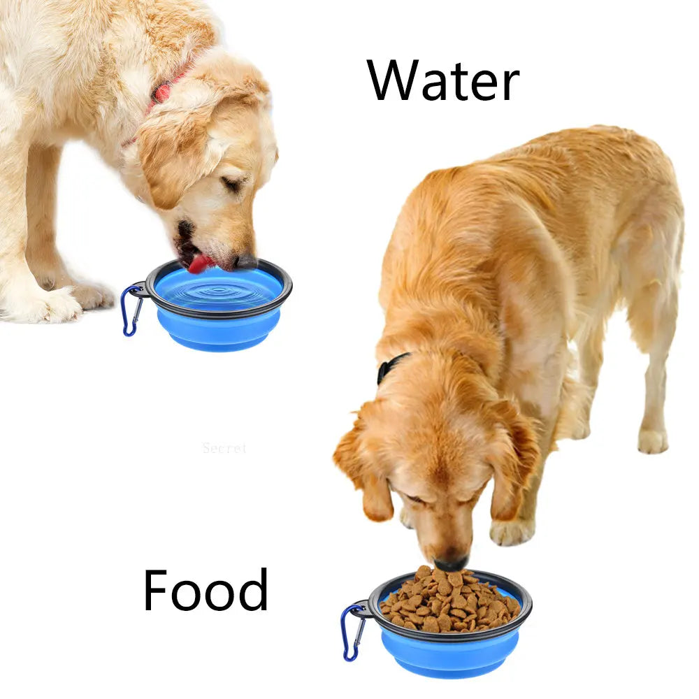 Collapsible Silicone Dog Food & Water Bowl – Portable Folding Pet Bowl with Carabiner