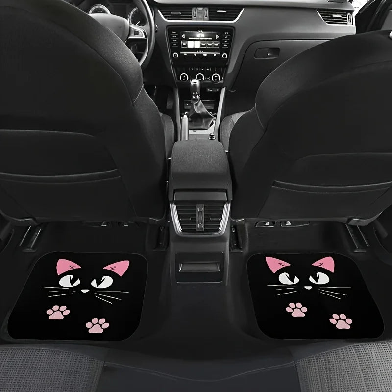Car Anti-Skid Mats - Cute Cartoon Cat Printed Floor Mats Set