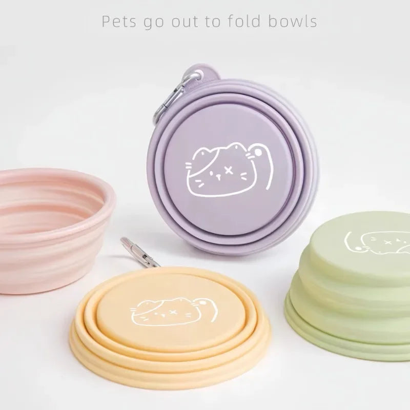Foldable Silicone Dog & Cat Bowls 350ml/650ml Portable Travel Food & Water Tray