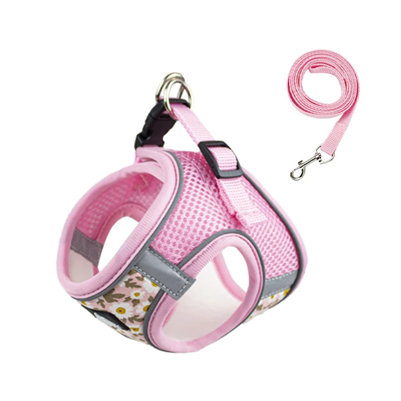 Floral Pet Harness and Leash Set - Reflective Anti-Escape for Dog&Cat