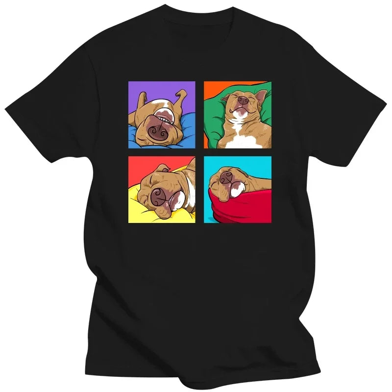 Funny Pitbull Lazy Dog Lover T-Shirt Cotton Graphic Streetwear Summer Tee