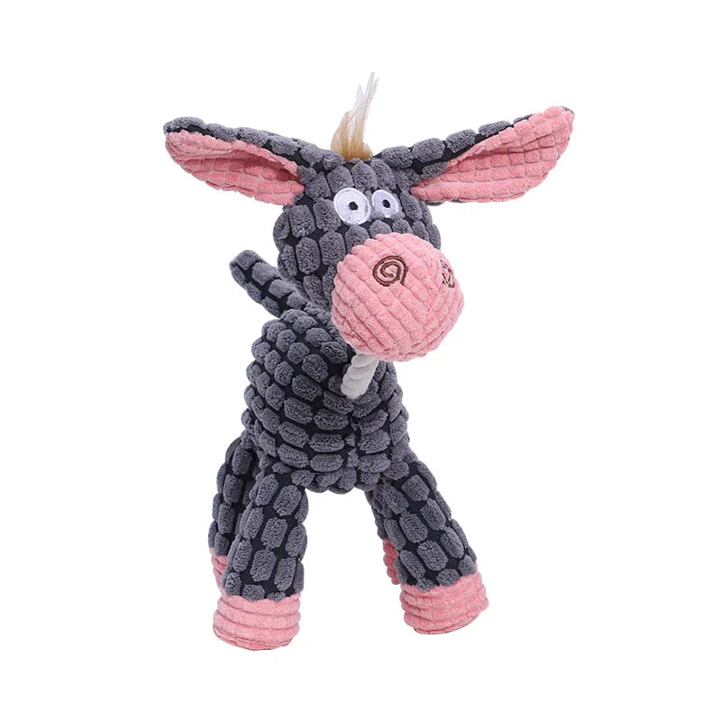 Durable Donkey-Shaped Plush Squeaky Dog Chew & Training Toy