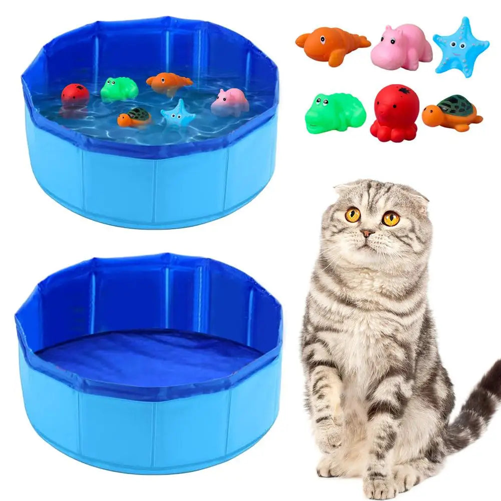 Foldable Dog & Cat Swimming Pool – Interactive Fish Toy & Water Basin