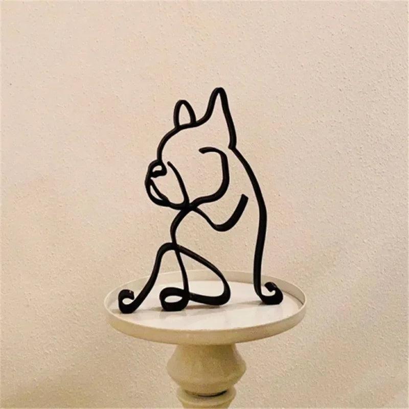 Dog Cat Minimalist Art Sculpture - Modern Metal Home Office Decor