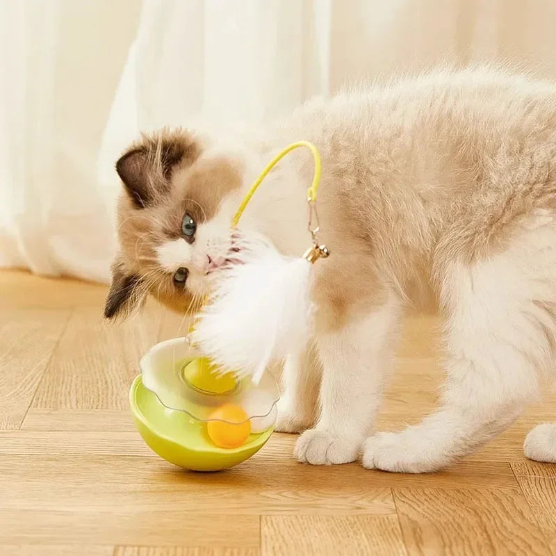 Tumbler Cat Toy - Interactive Turntable with Feather & Ball
