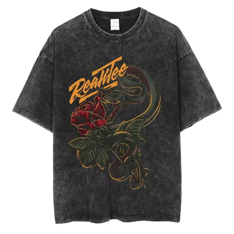 Animal Cat Print Vintage Washed T-Shirt - Y2K Cotton Hip Hop Tee