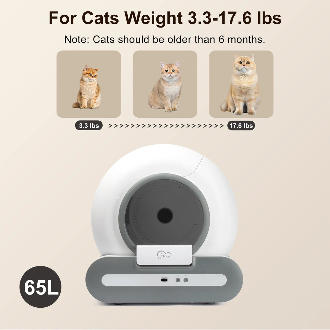 DOEL 65L Self-Cleaning Litter Box - App Control, 2.4G WiFi + Mat