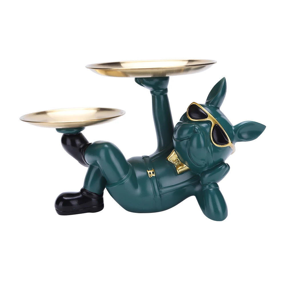 Bulldog Table Sculpture - Resin Decor with Pallet for Home Living Room