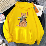 Load image into Gallery viewer, Japanese Cartoon Cat Ukiyo-E Print Hoodie - Women&#39;s Hip Hop Fleece

