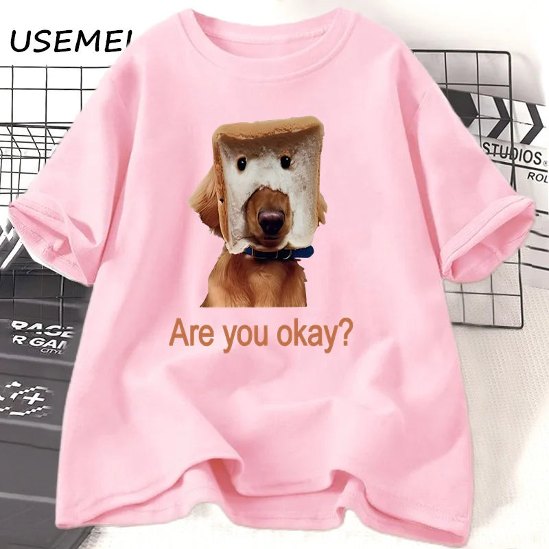 Funny Bread Dog Cat T-Shirt for Couples – Cotton Summer Graphic Tee for Men & Women