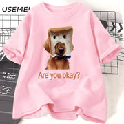 Funny Bread Dog Cat T-Shirt for Couples – Cotton Summer Graphic Tee for Men & Women