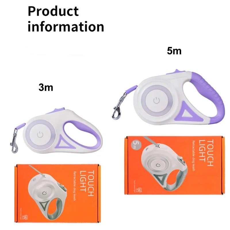 Retractable Dog Leash with LED Light – Durable Night Walking