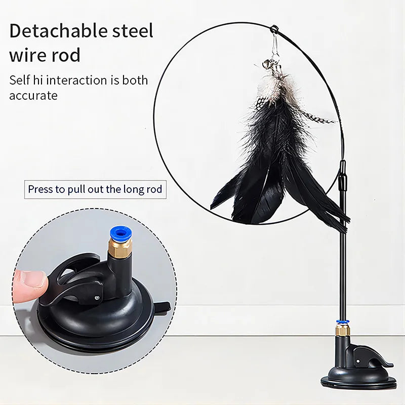 Interactive Cat Teaser Wand - Bell & Feather Toy with Suction Cup